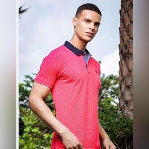 Vibrant Pink Polo Shirt with Navy Collar